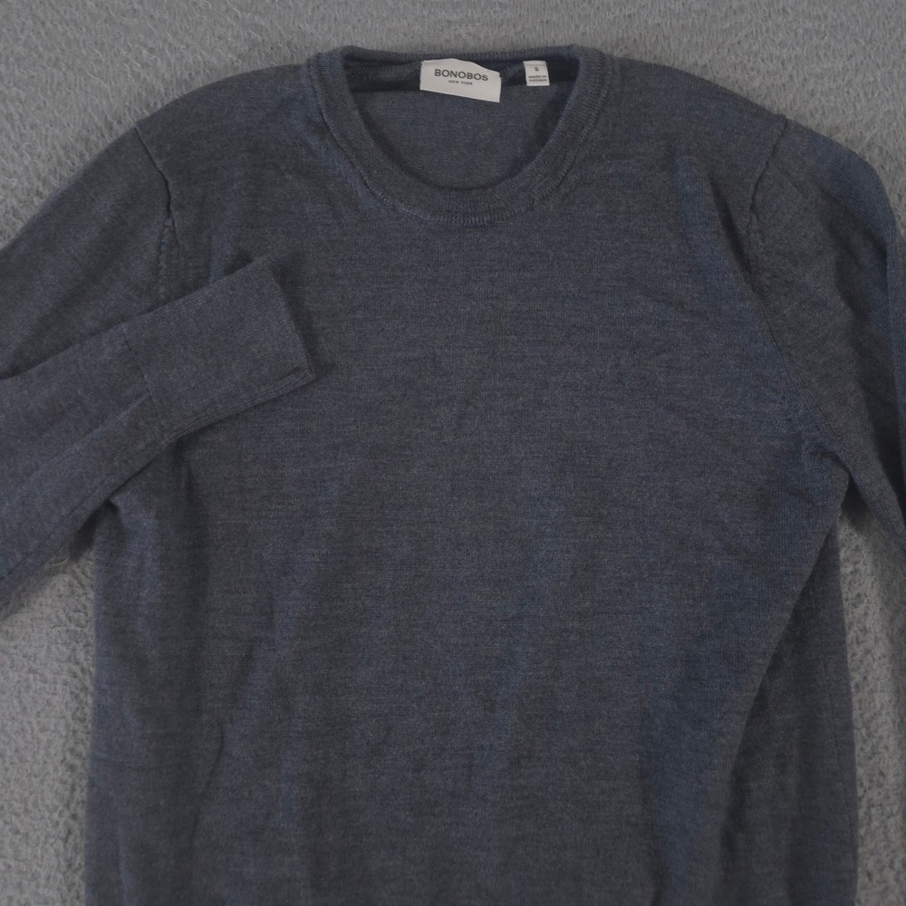 Bonobos Sweater Mens S Gray Merino Wool Crewneck Pullover Lightweight Knit Soft